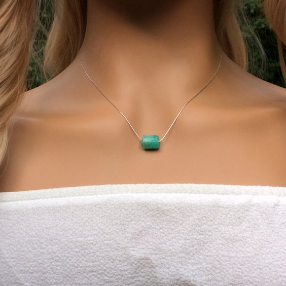 Amazonite choker, Sterling Silver, throat chakra, healing jewelry, crystal - Picture 1 of 8
